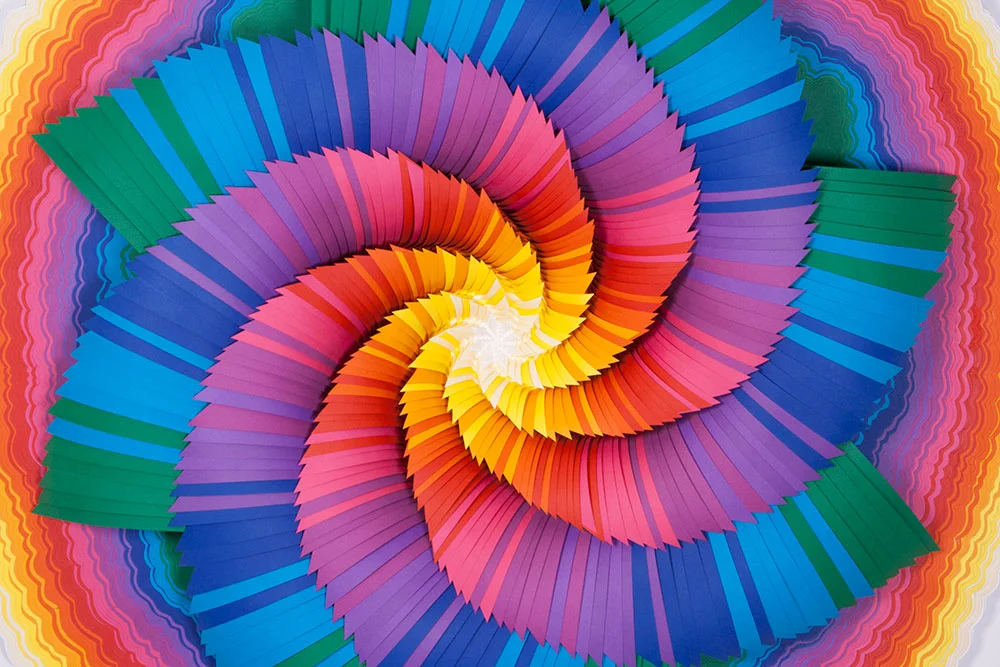   Vortex (detail) , 2014, acid-free colored paper, glue, wood, paint, 32 x 34 x 4 in. 