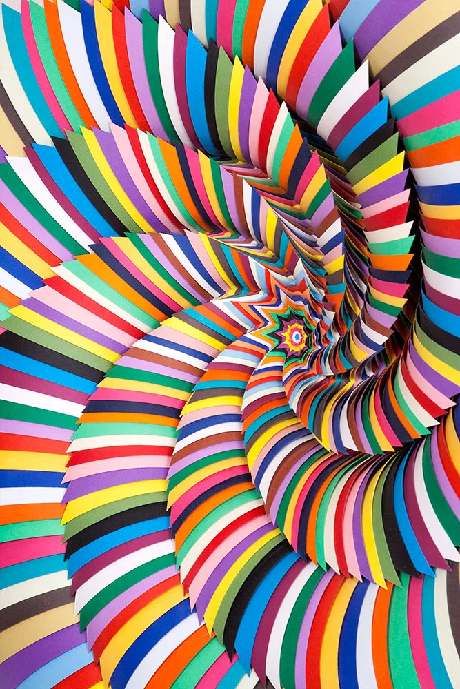  Multitude (detail), 2014, acid-free paper, glue, paint, MDF, 20 x 20 x 4 in. 