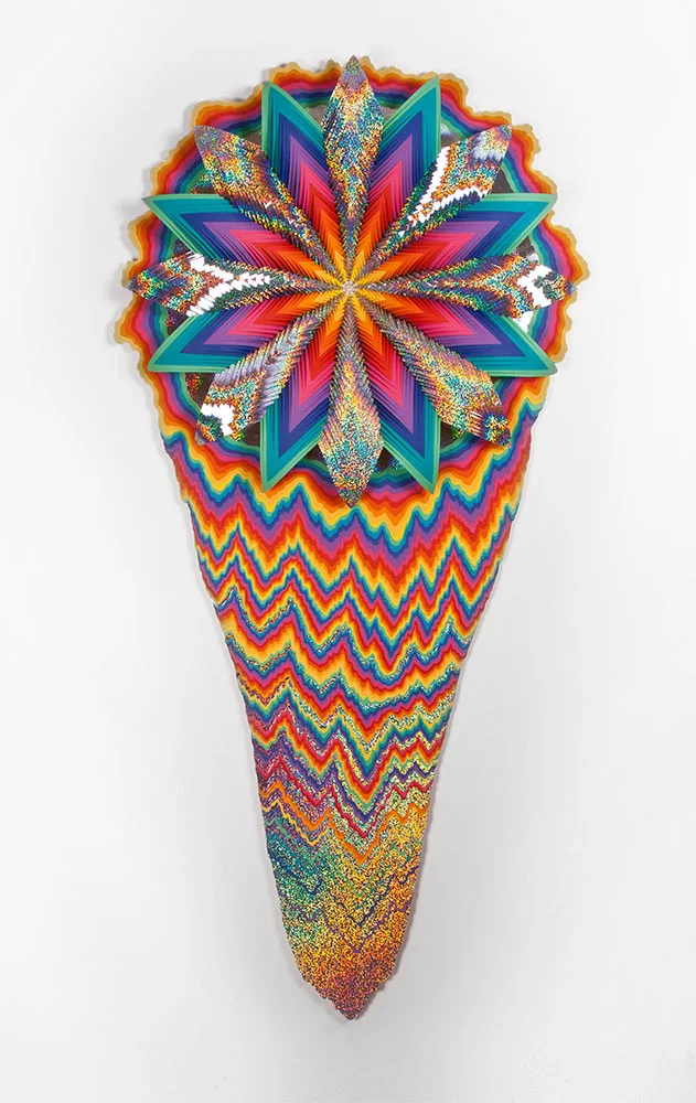  Glow, 2013,  acid-free   paper  , holographic   paper  , glue, wood, acrylic paint , 63 x 40 x 4 in.    