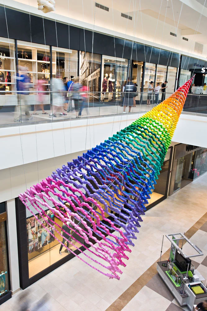   Wormhole  (hanging sculpture installation inside the Fashion Outlets of Chicago),&nbsp;2013, PVC, spray paint, wire, 8 x 8 x 20 ft 