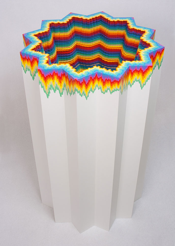  Cosmic Complex, 2013, acid-free hand-cut paper, foam board, glue, wood, acrylic paint, 36.75 x 22.5 x 22.5 in. 