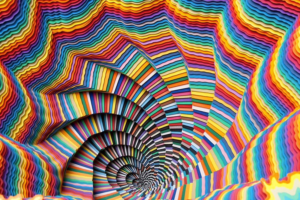  Cosmic Complex (detail), 2013, acid-free hand-cut paper, foam board, glue, wood, acrylic paint, 36.75 x 22.5 x 22.5 in. 