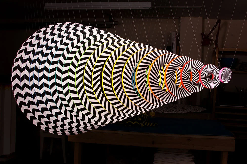  Dimension (side), 2013, PVC, acrylic paint, UV varnish, monofilament, 25 x 25 x 50 in. 