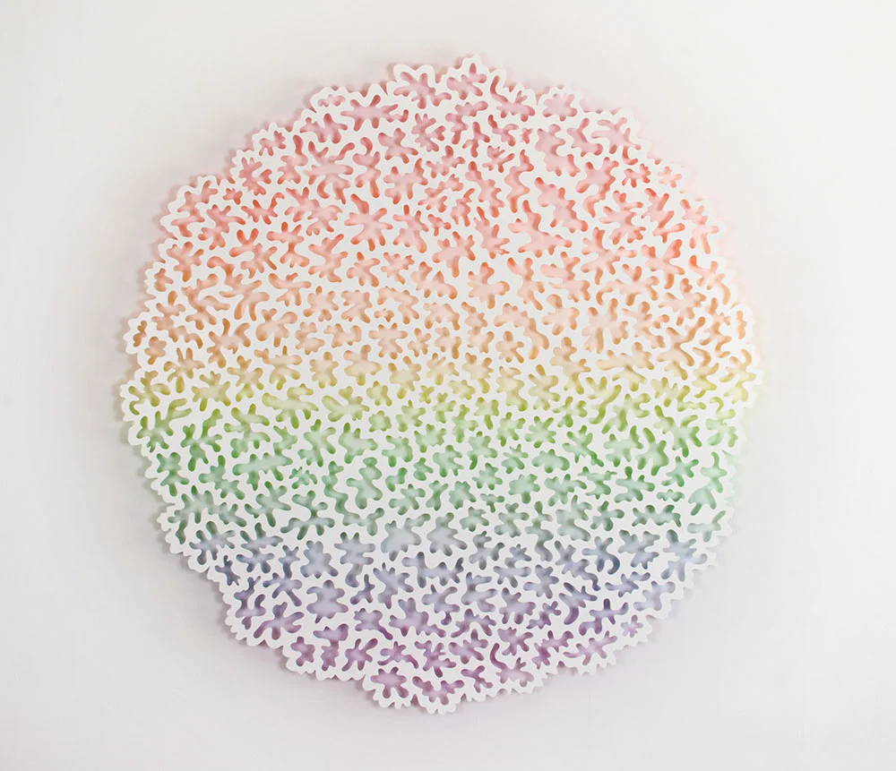  Glow, 2013, aluminum, powder coat paint, acrylic paint, 48 x 48 x 1 in. 