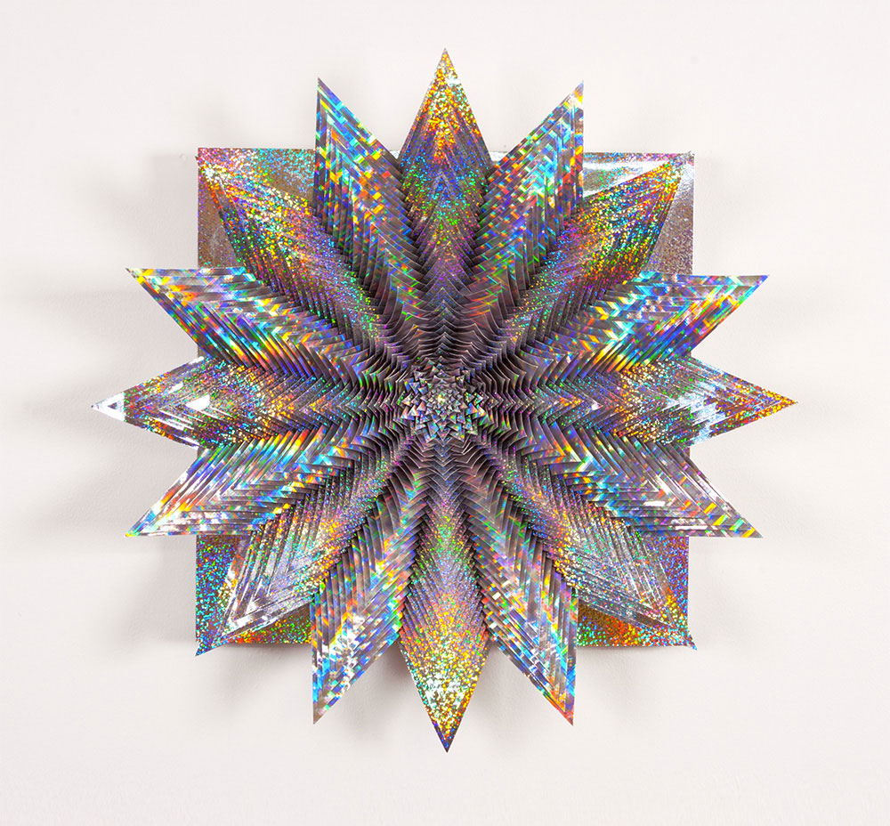  Holographic Spectrum, 2013, holographic paper, wood, glue, acrylic paint, 15 x 15 x 4 in. 