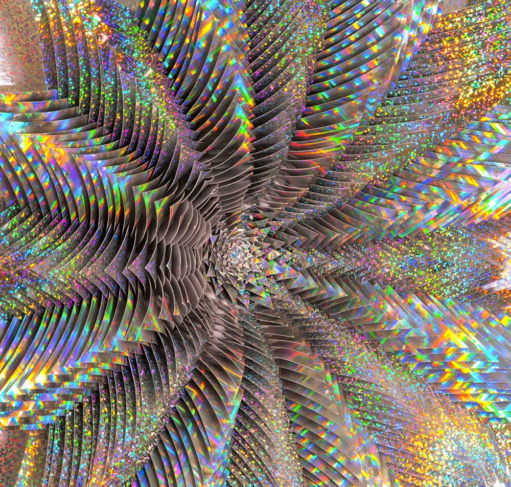  Holographic Spectrum (detail), 2013, holographic paper, wood, glue, acrylic paint, 15 x 15 x 4 in. 