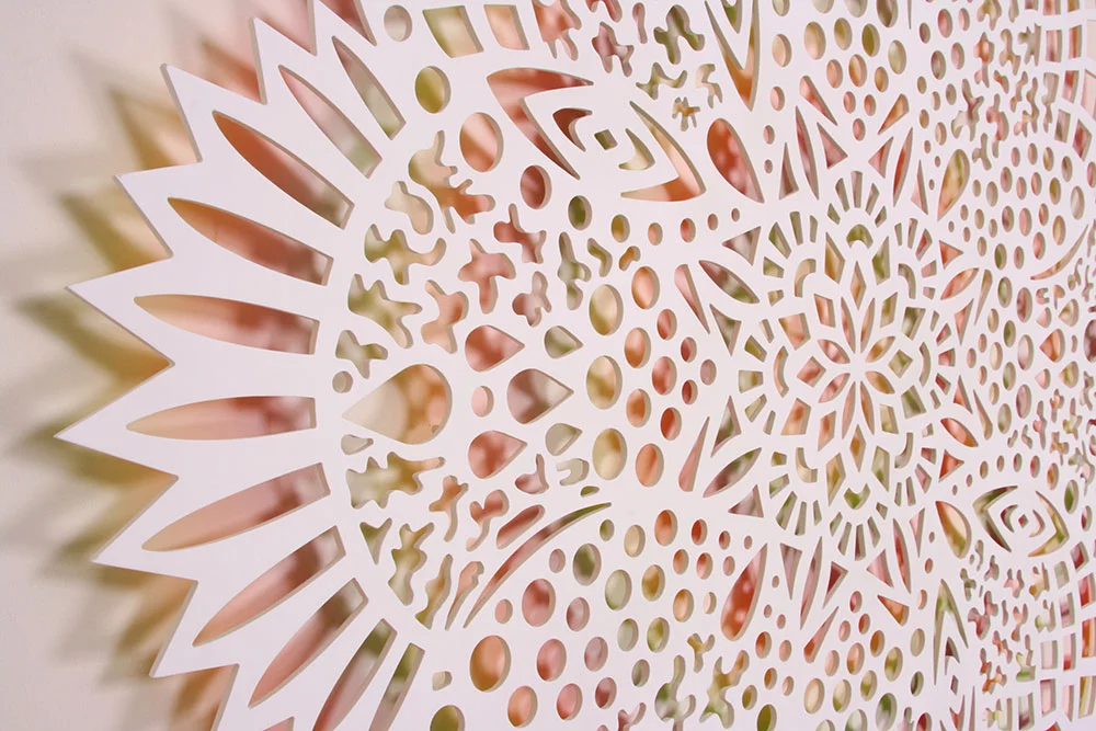     Prismatic     Radiation (detail), 2012,   wood, acrylic paint, 47 x 47 x 1 in  