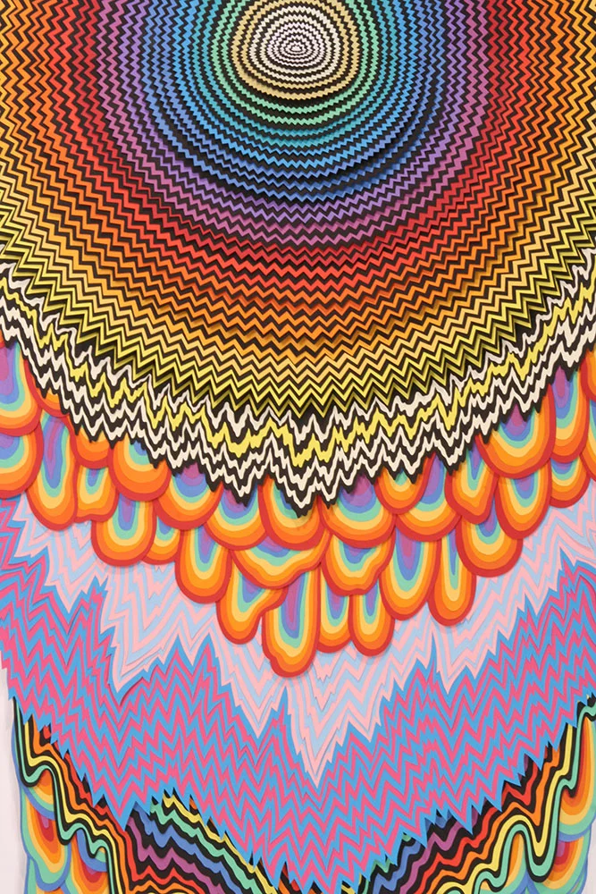  Cascade (detail), 2012, hand-cut acid-free paper, glue, wood,&nbsp; 69 x 25 x 4 in 