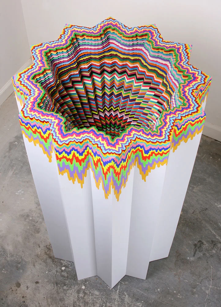  Cosmic Distortion, 2012, hand-cut acid-free paper, glue, wood, foam board, 22.5 x 22.5 x 36.5 in 