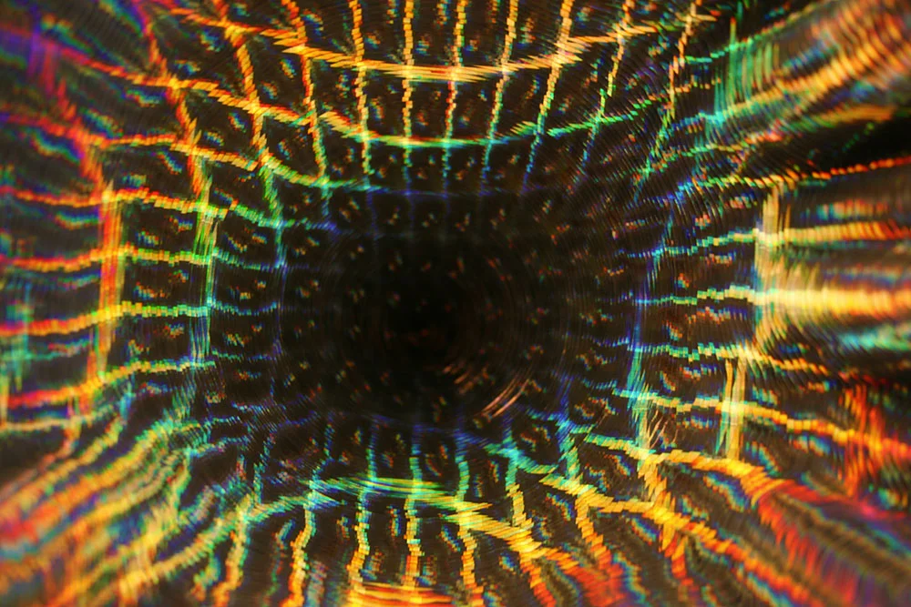  Holographic Circle (detail), 2012, acid-free foam board, holographic paper, glue, wood &amp; paint, 20 x 20 x 35.5 in. 