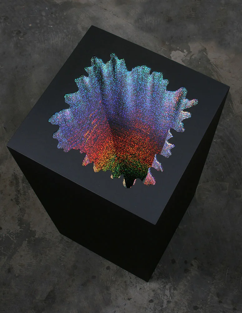  Holographic Square, 2012, acid-free foam board, holographic paper, glue, wood &amp; acrylic paint, 17 x 17 x 36 in. 