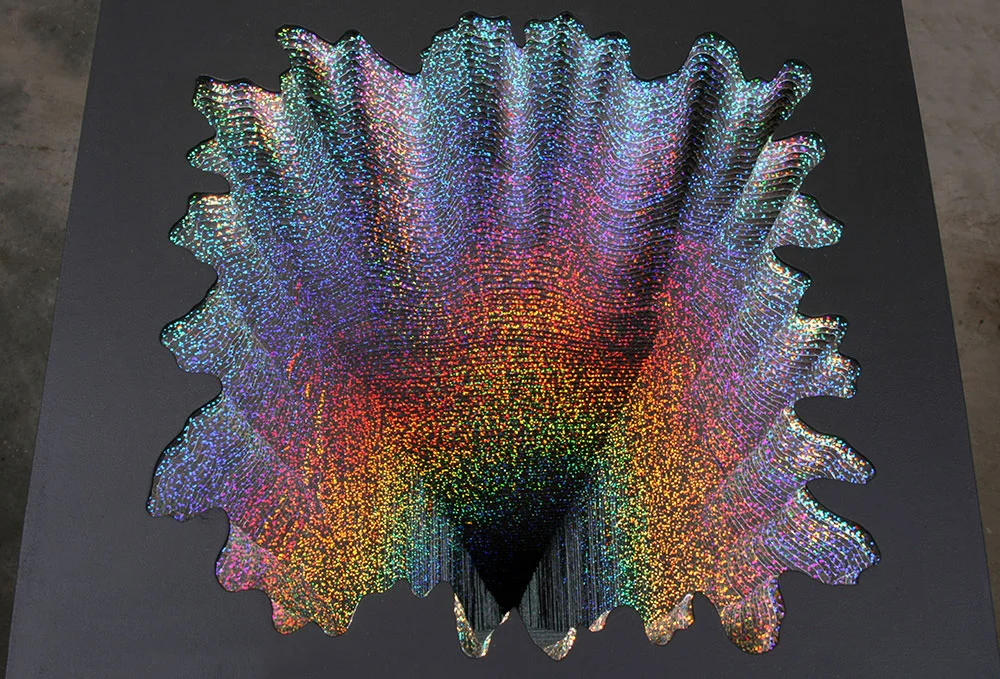  Holographic Square (detail), 2012, acid-free foam board, holographic paper, glue, wood &amp; acrylic paint, 17 x 17 x 36 in. 