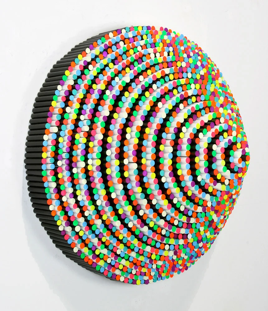  Trinity (side), 2011, wood dowels, acrylic paint, resin, 25 x 25 x 14 in. 