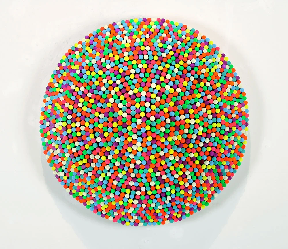  Trinity (front), 2011, wood dowels, acrylic paint, resin, 25 x 25 x 14 in. 