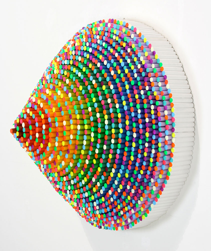  Trinity (side), 2011, wood dowels, acrylic paint, resin, 25 x 25 x 14 in. 