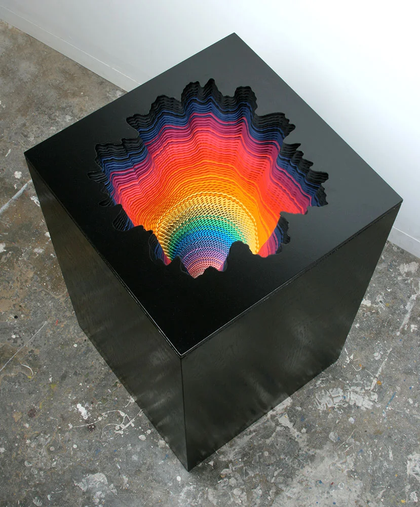  Abyss, 2011, acid-free hand-cut paper, wood, acid-free foamcore, glue, light, 20 x 20 x 33 in. 