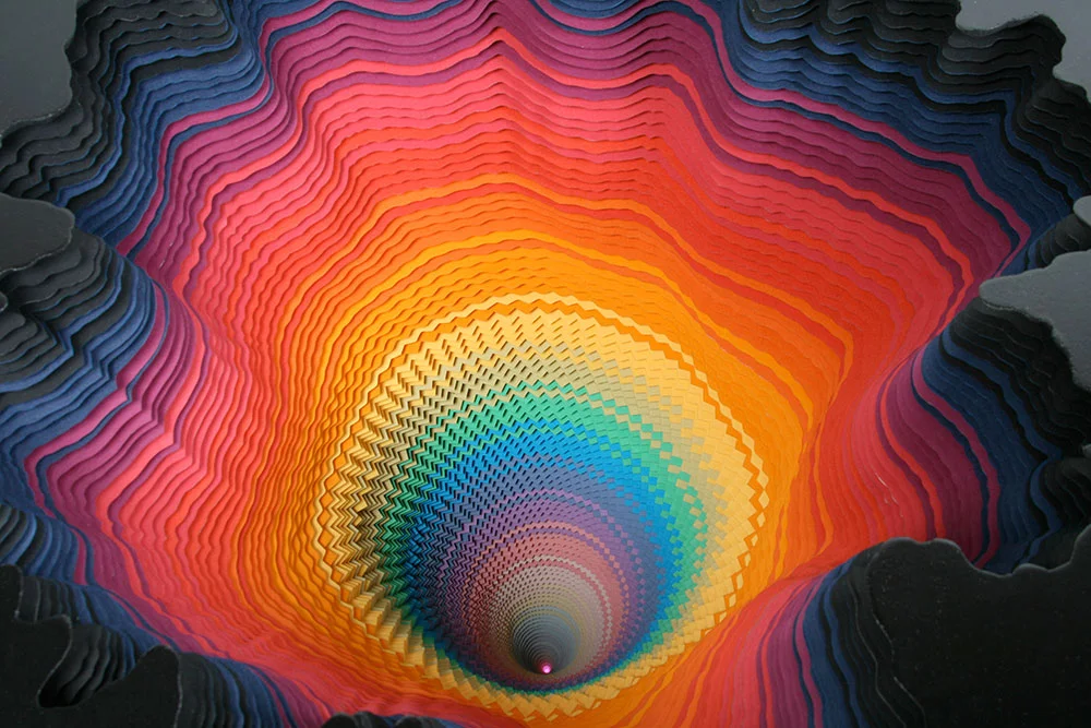  Abyss (detail), 2011, acid-free hand-cut paper, wood, acid-free foamcore, glue, light, 20 x 20 x 33 in. 