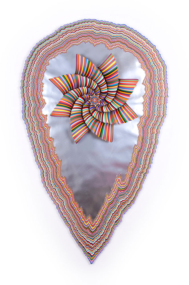  Perpetual, 2010, acid-free hand-cut colored and metallic paper on wood backing, glue, 42 x 27 x 3 in. 