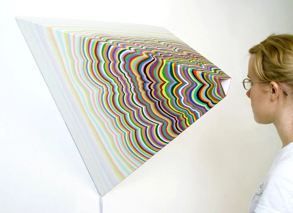     Tunnel       Vision    (side), 2009, acrylic paint, wood, motor, mirrors, light, 20 x 25 x 25 in. 