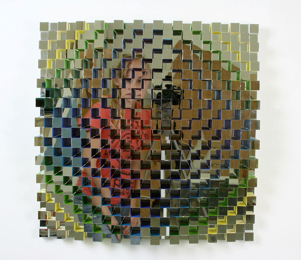  Alpha and Omega (front), 2009, acrylic paint on wood, mirrors, 24 x 24 x 7 in. 