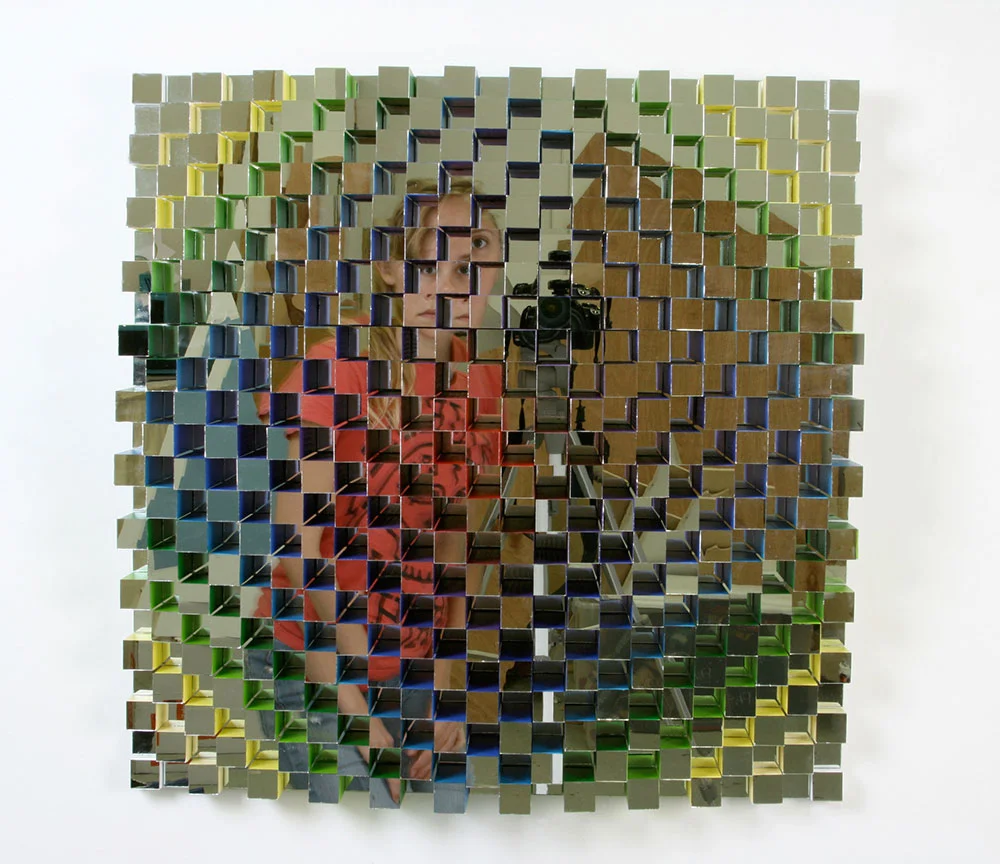  Alpha and Omega (front), 2009, acrylic paint on wood, mirrors, 24 x 24 x 7 in. 