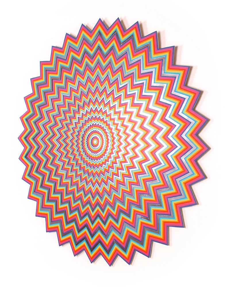  Cosmological Constant, 2010, acid-free paper, holographic paper, glue, wood, acrylic paint, 34 x 37 x 4 in. 