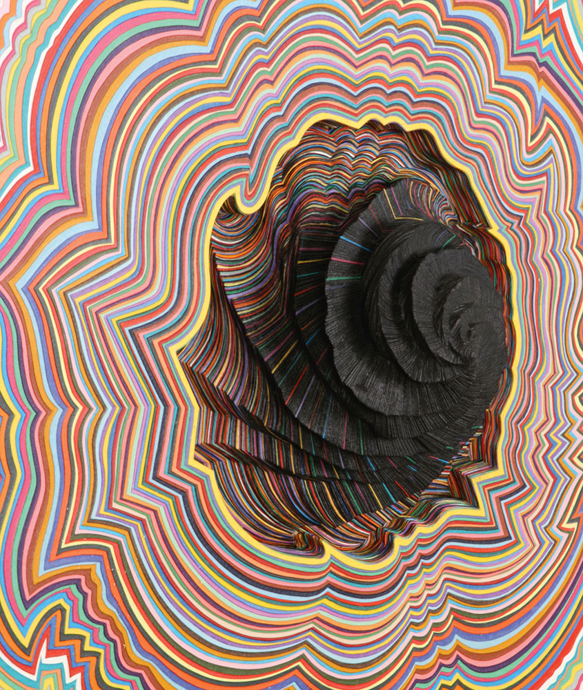  In-Between Space (detail), 2008, colored paper, UV varnish, wood, 19 x 21 x 5 in. 