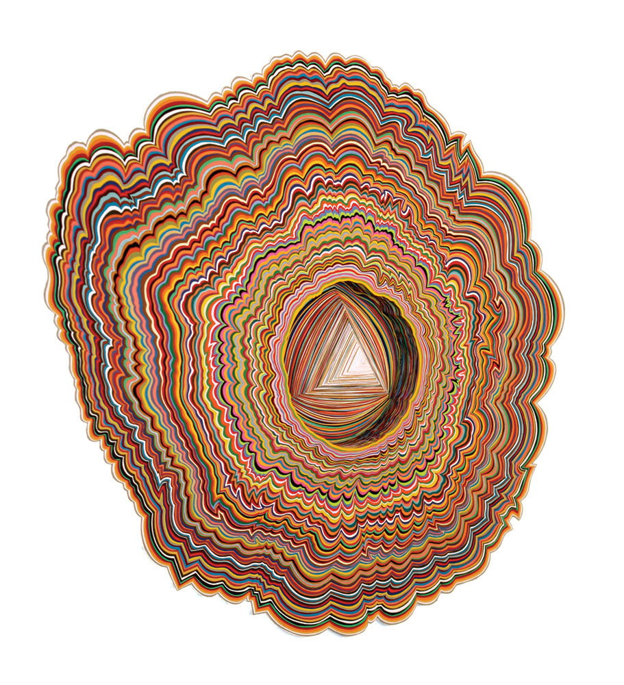  Microscopic Entry, 2007, acid-free paper, glue, wood, 26 x 30 x 3 