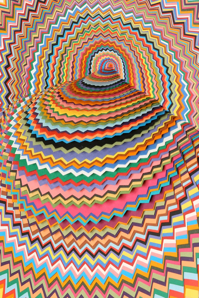  Radial Reverie (detail), 2008, acid-free hand-cut paper on wood backing, 20 x 20 x 4 in. 