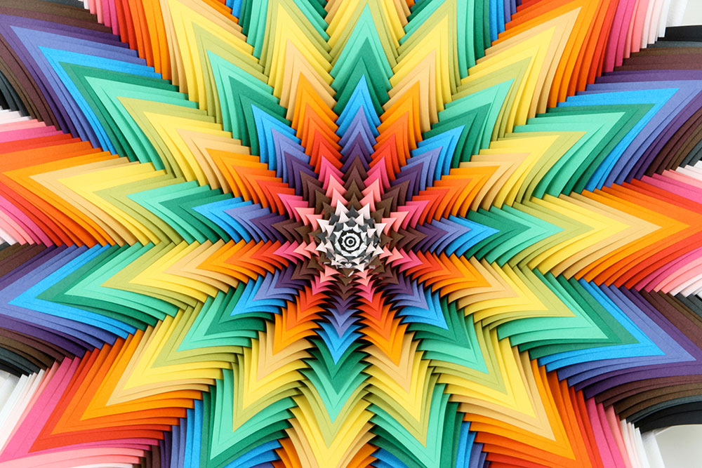  Spectral Zenith (detail), 2008, acid-free hand-cut paper on wood backing, glue, 20 x 20 x 5 in. 