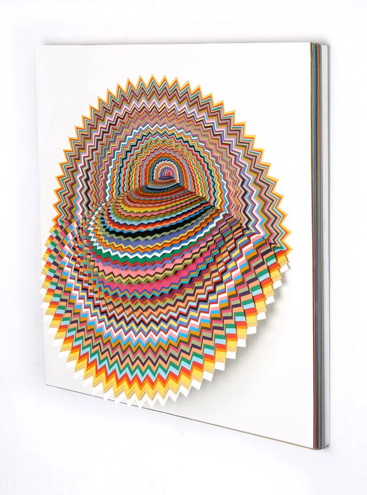  Radial Reverie, 2008, acid-free hand-cut paper on wood backing, 20 x 20 x 4 in. 