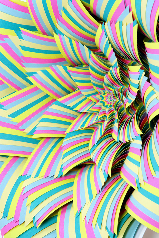      Transfixed     (detail), 2008, card stock paper on art board, glue, 12 x 12 x 4 