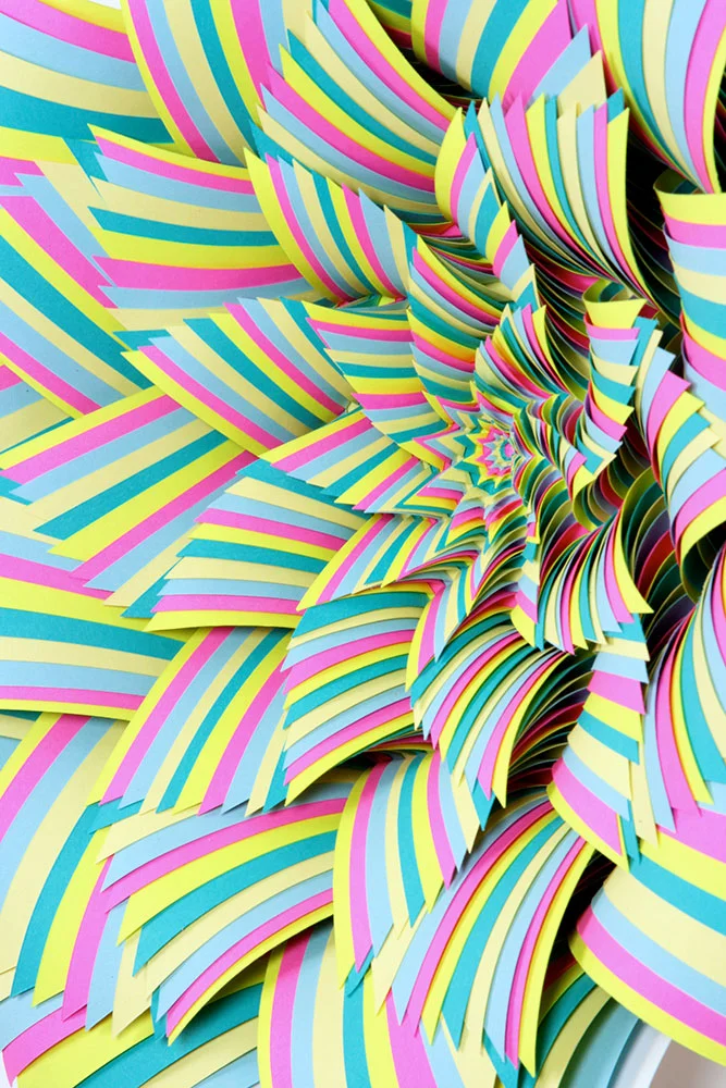      Transfixed     (detail), 2008, card stock paper on art board, glue, 12 x 12 x 4 