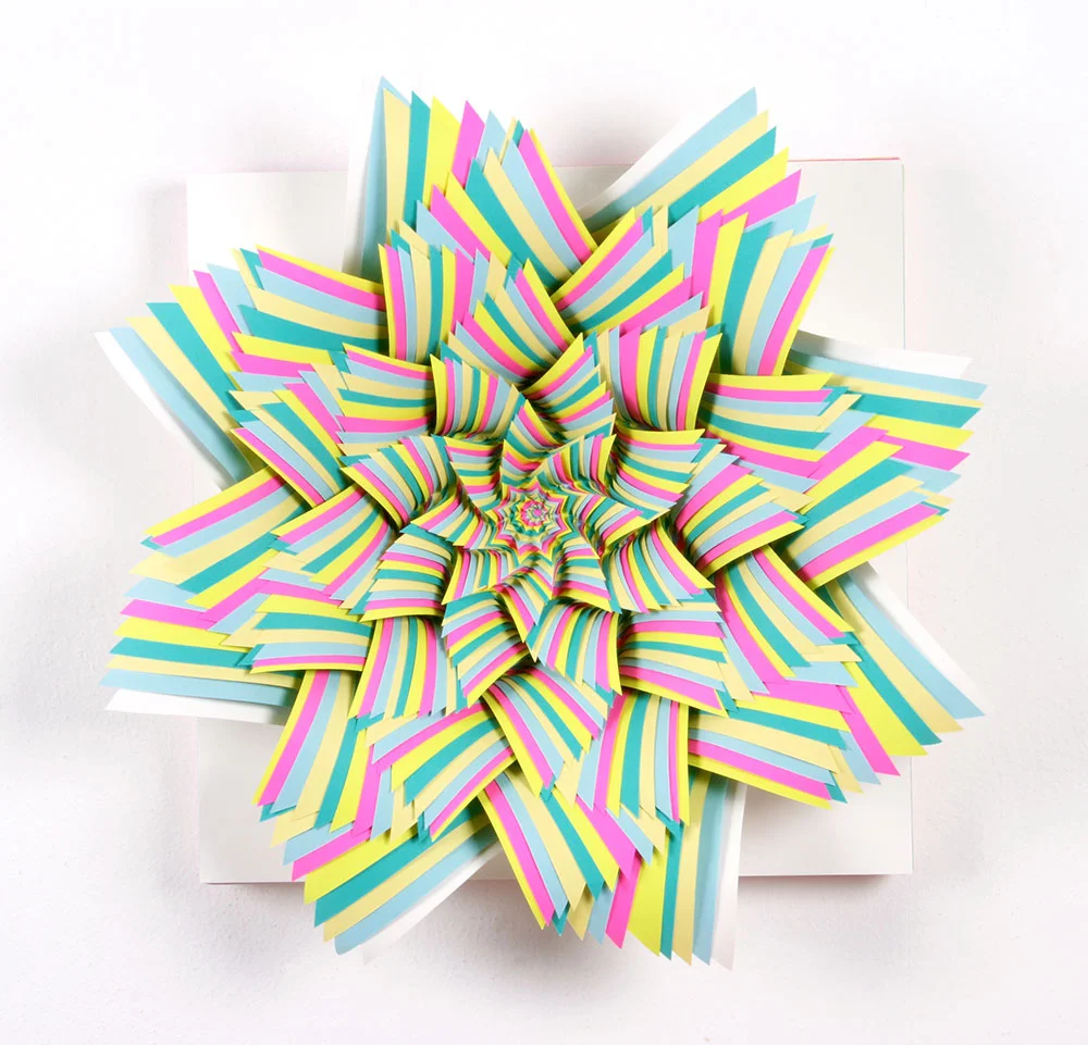      Transfixed    , 2008, card stock paper on art board, glue, 12 x 12 x 4 