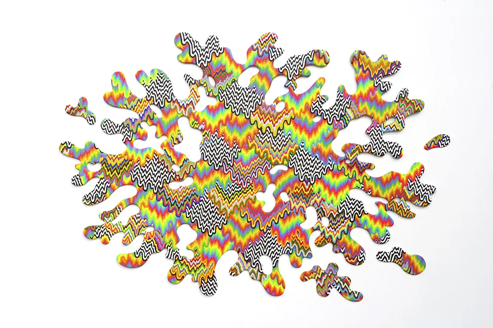  Fragmented Whole, 2016, acrylic paint on wood, 73 x 104 x 1 in 