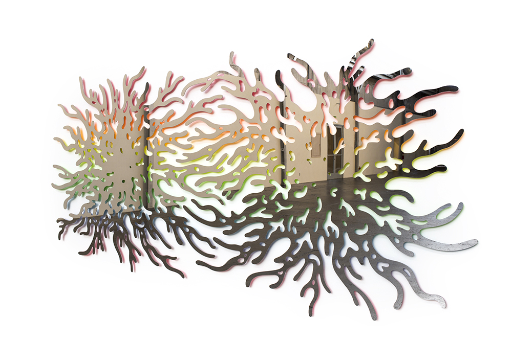  Reflective Gradient, 2016, mirrored stainless steel and spray paint, 45 x 96 x 1 in. 