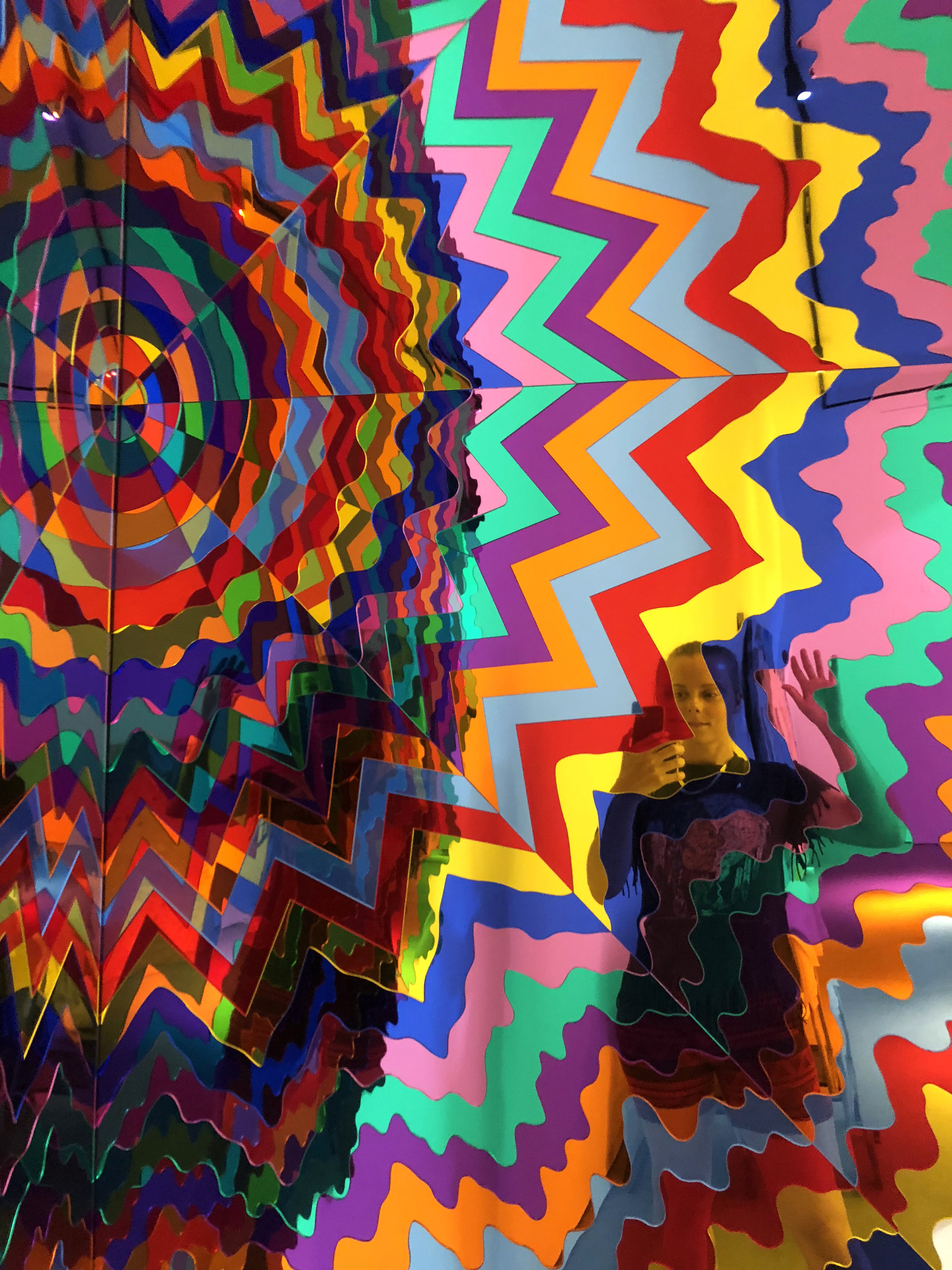  Infinity Spiral, 2018, laser cut mirrored acrylic, epoxy, wood, 96 x 96 in 