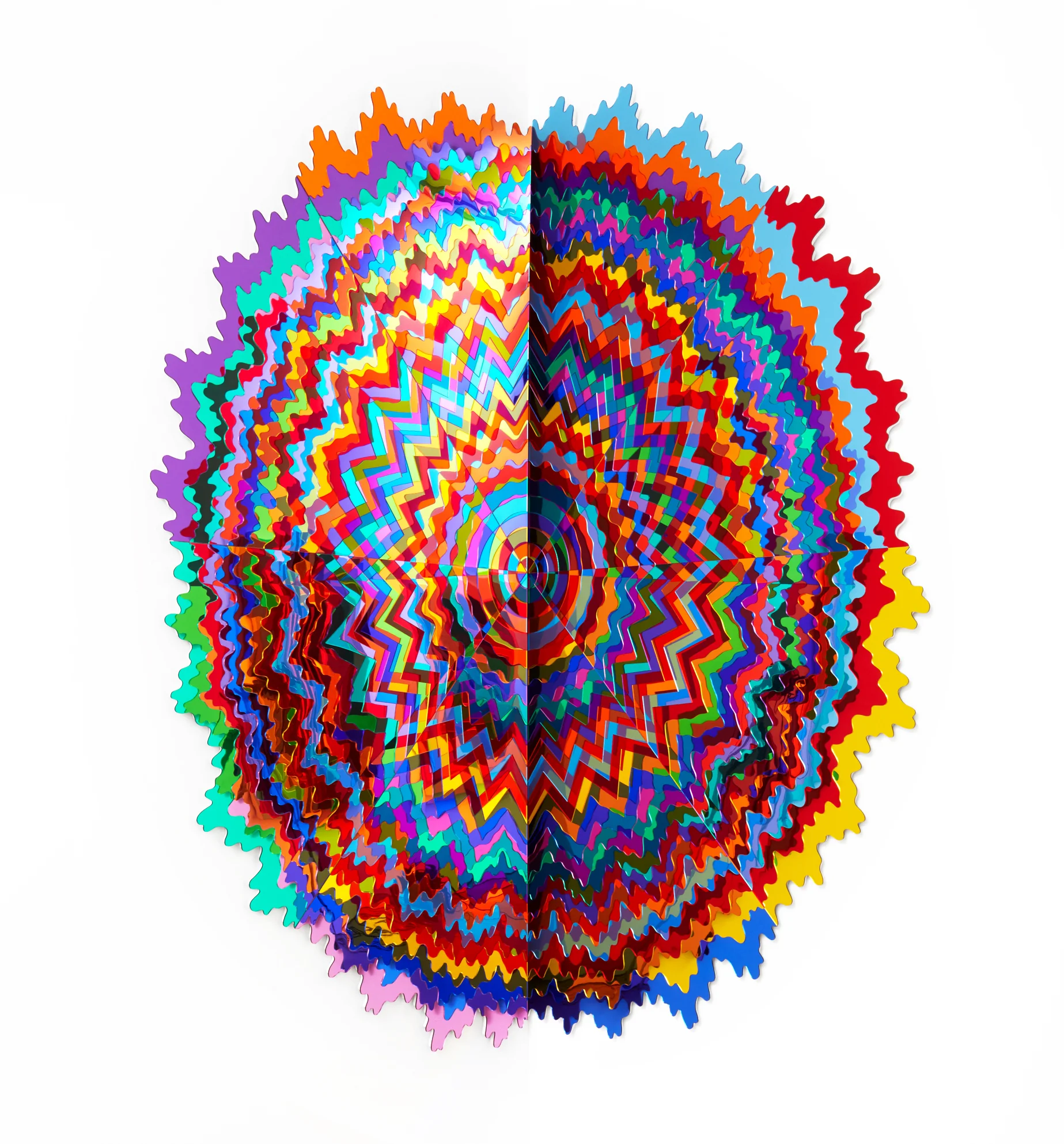  Infinity Spiral, 2018, laser cut mirrored acrylic, epoxy, wood, 96 x 96 in 