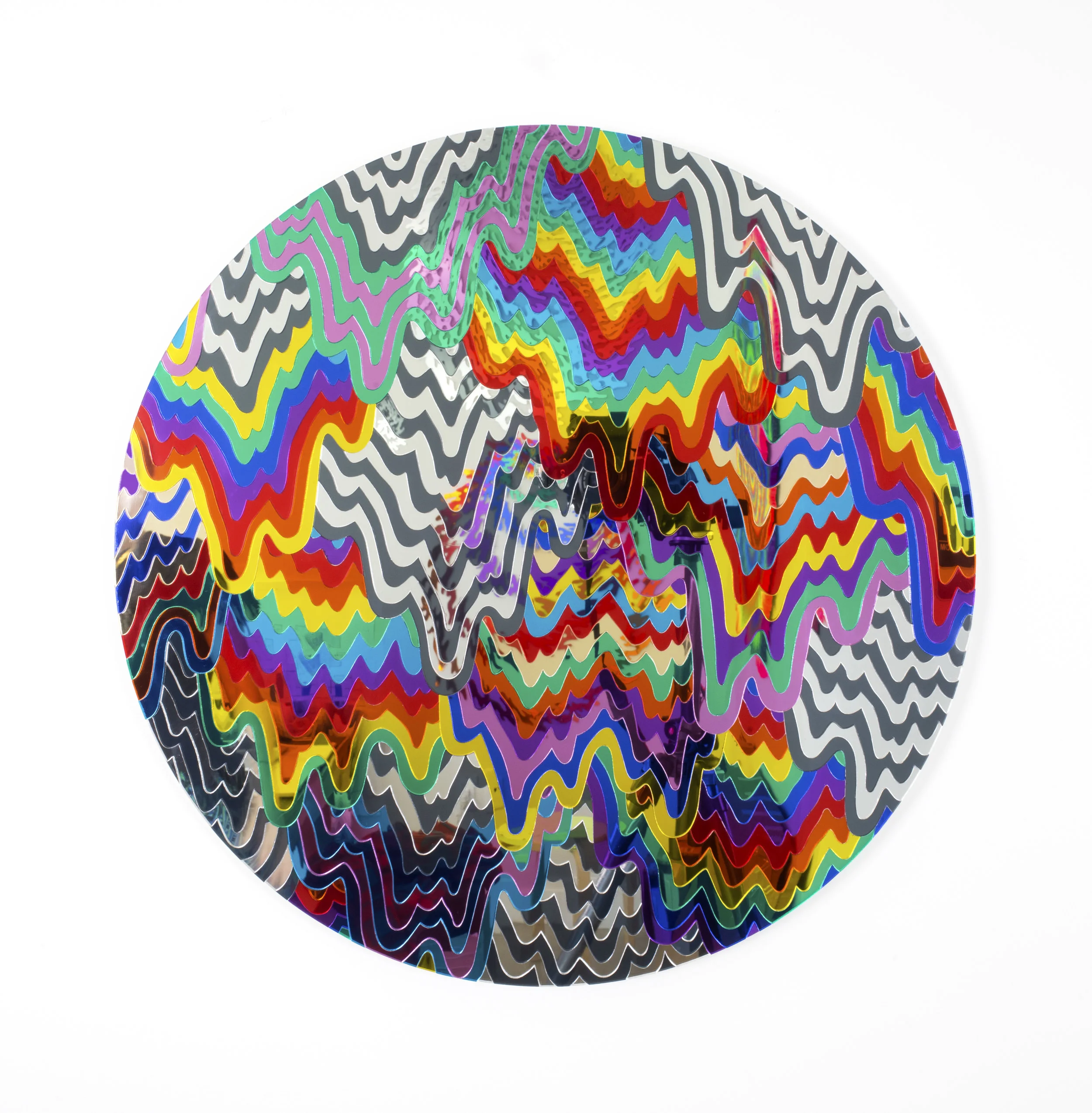  Reflective Cascade #1, 2019, laser cut mirrored acrylic on wood, 24 x 24 x .75 in. 