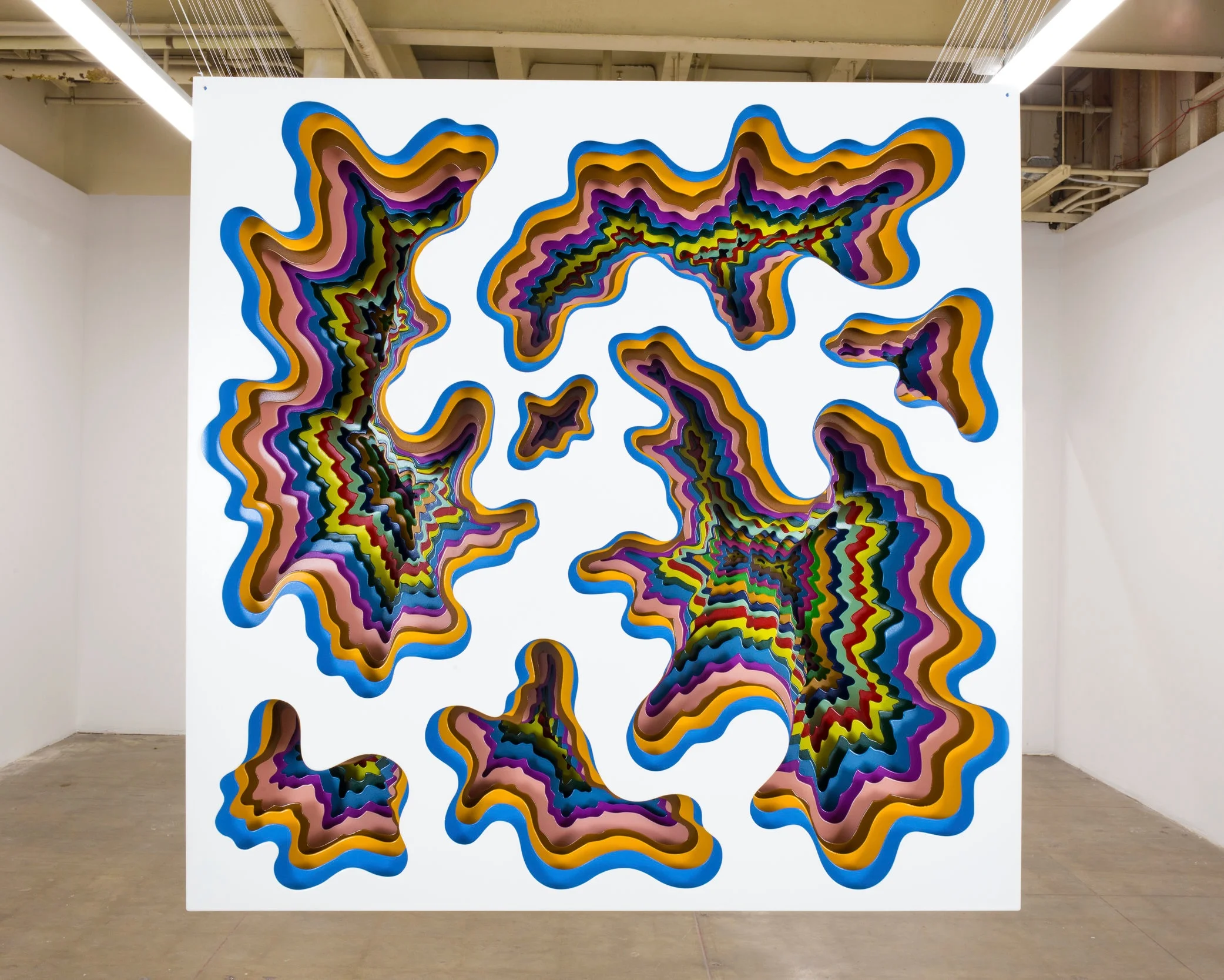  30 Cubed (back), 2019, powder coated aluminum and monofilament, 30 x 30 x 30 in. 