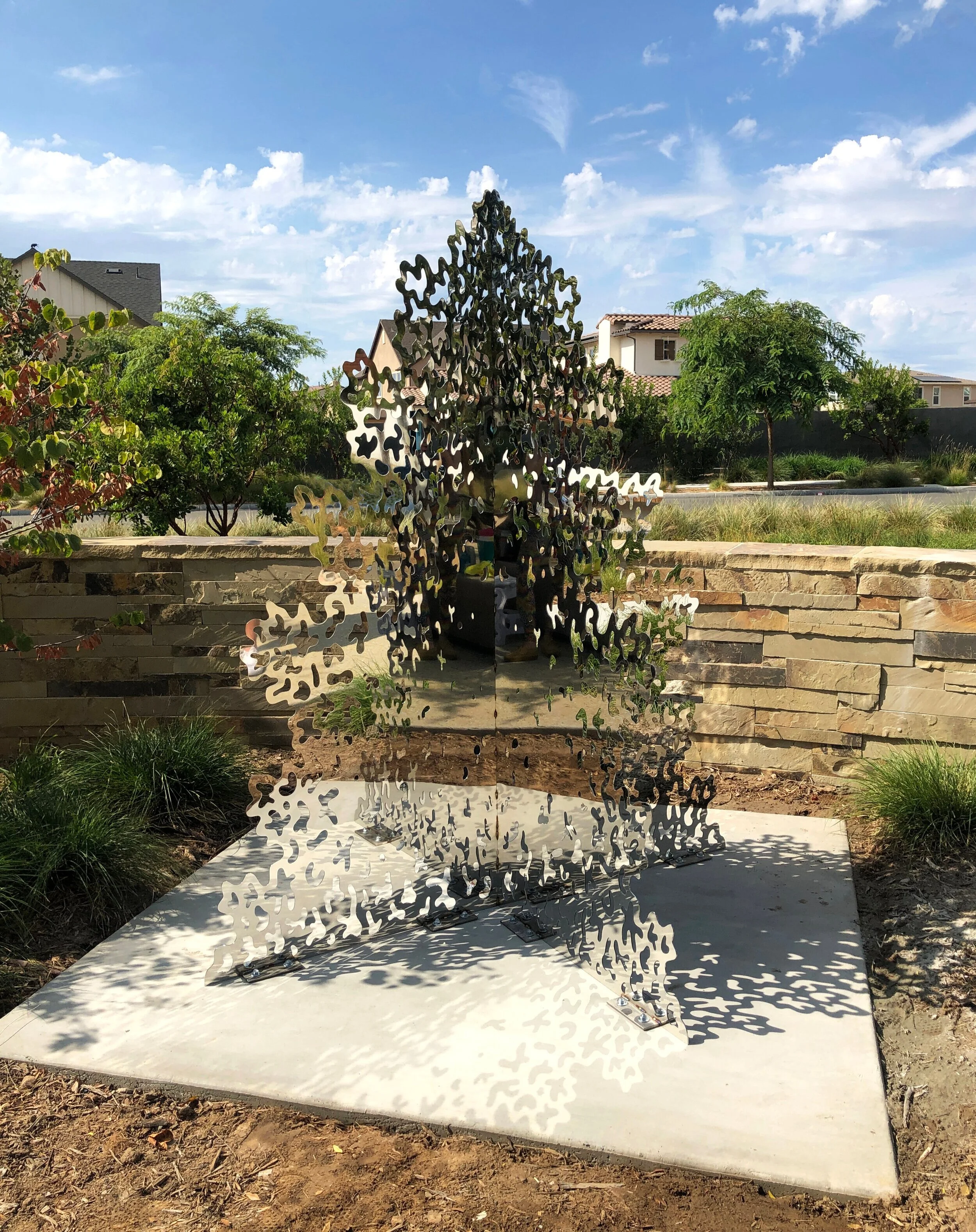   Fractal Reflections  (public sculpture in Irvine, CA), 2019, mirrored stainless steel and ground anchors, 84 x 72 x 72 in. 