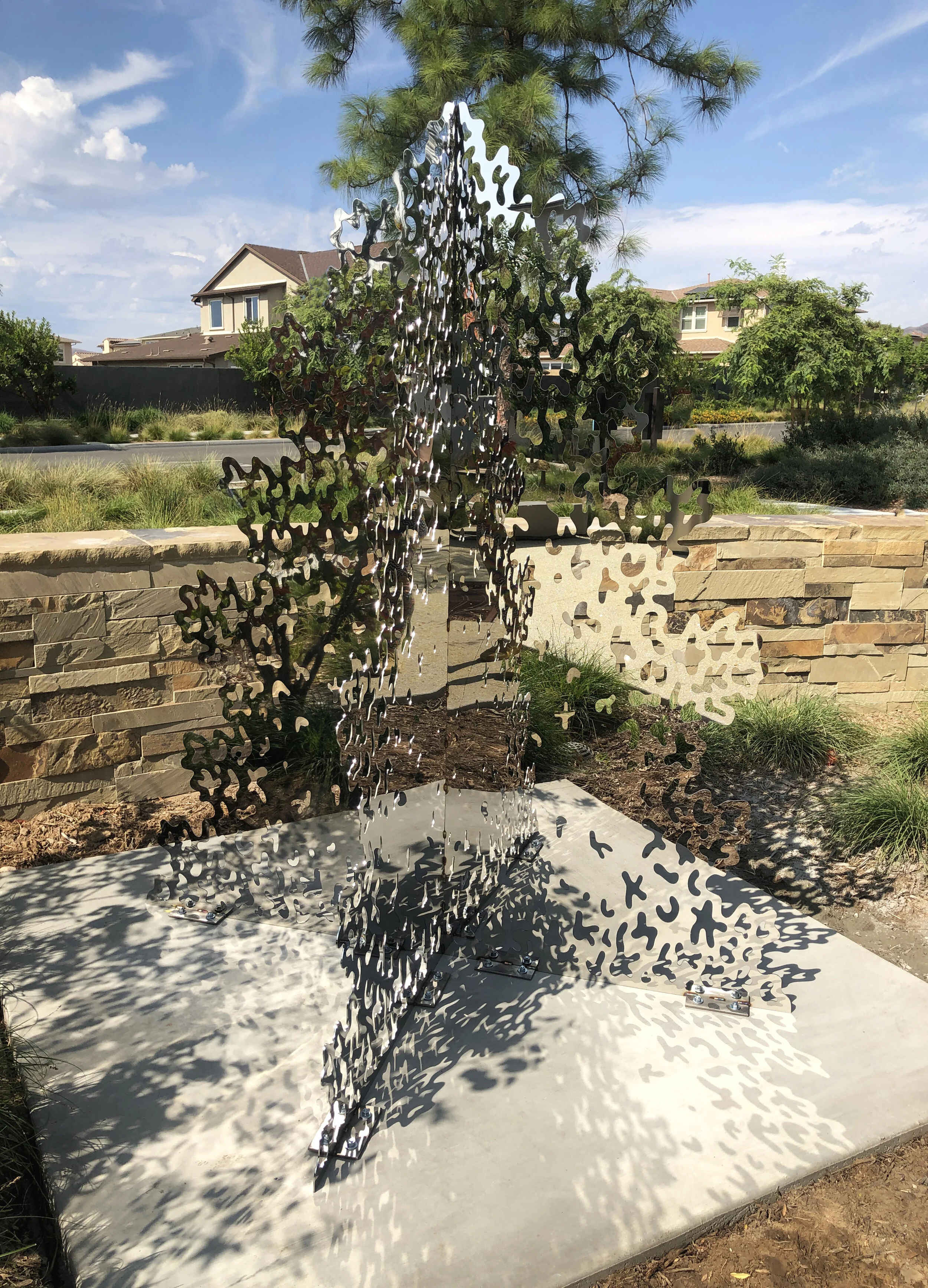   Fractal Reflections  (public sculpture in Irvine, CA), 2019, mirrored stainless steel and ground anchors, 84 x 72 x 72 in. 