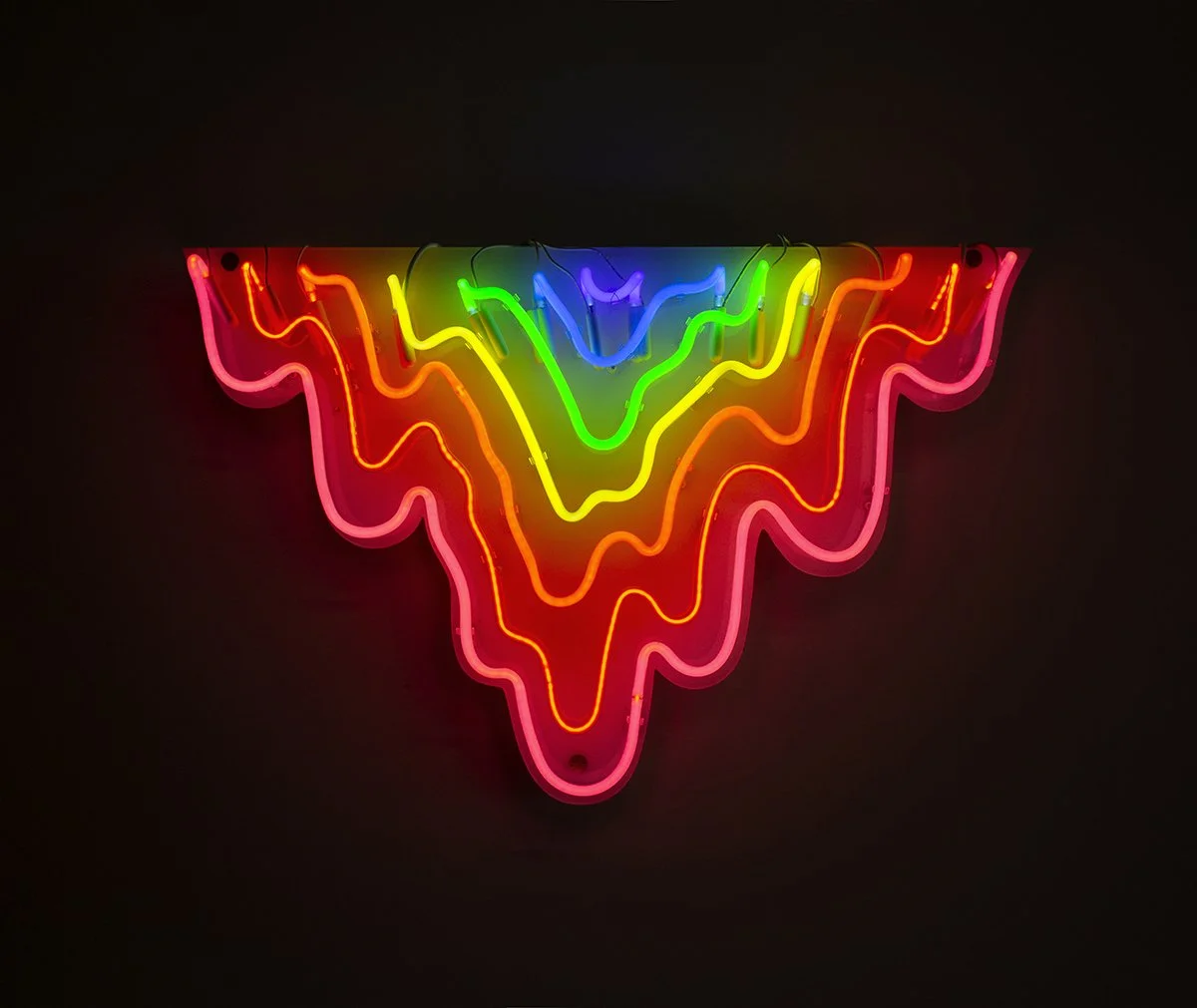  Neon Drip, 2021, wall mounted neon, wire, transformer, white acrylic, metal rods, 40 x 24 x 5.5 in. 