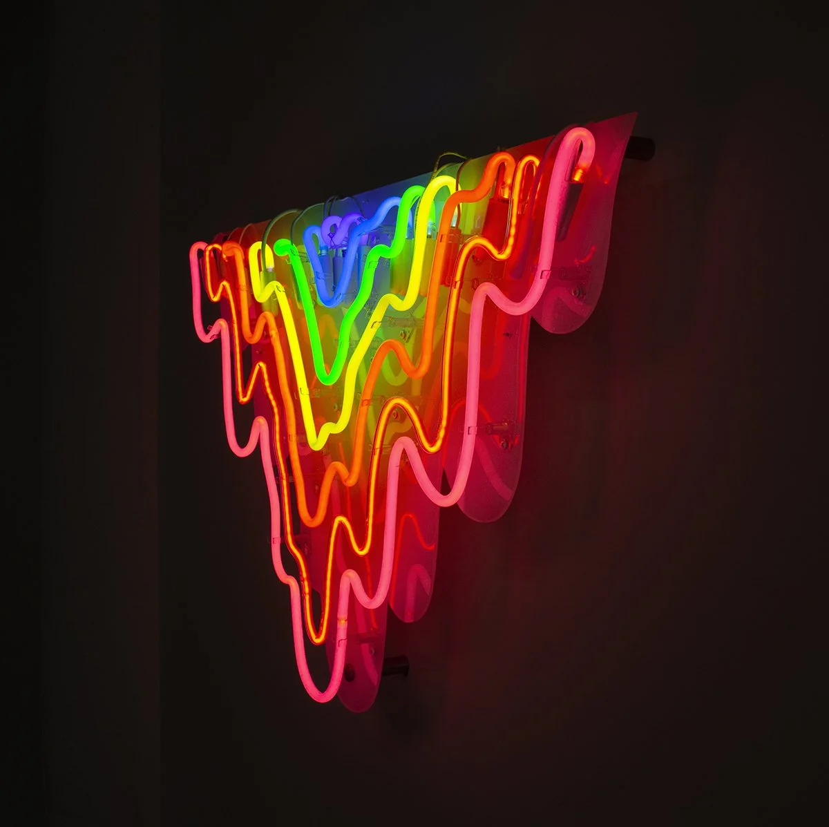  Neon Drip, 2021, wall mounted neon, wire, transformer, white acrylic, metal rods, 40 x 24 x 5.5 in. 