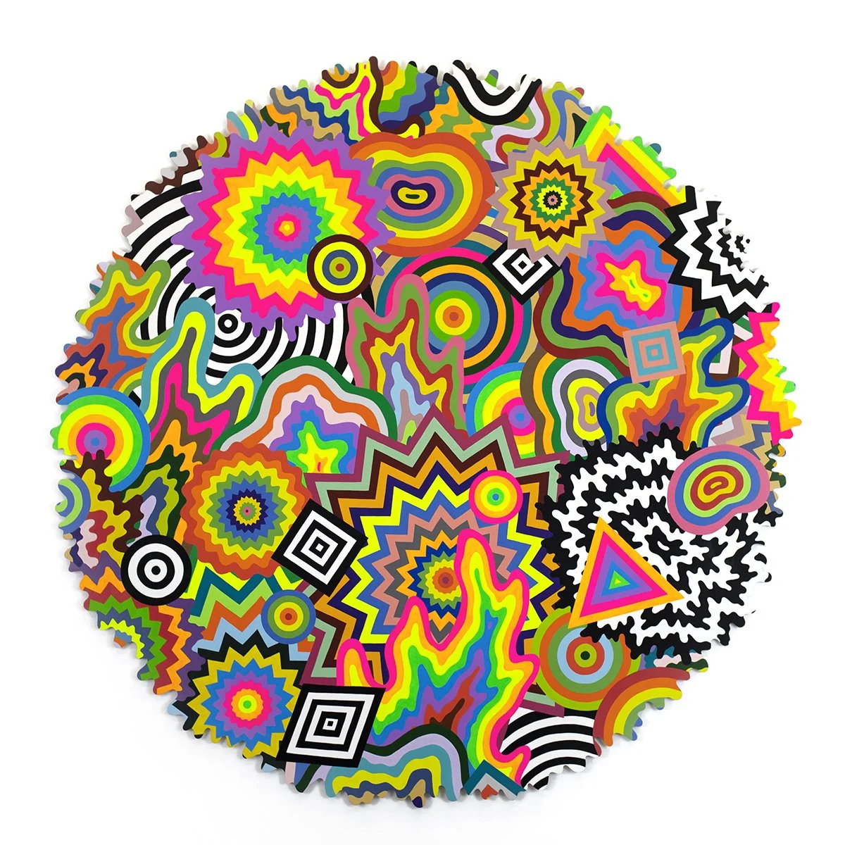  Chromatic Biome, 2021, acrylic on aluminum, 58 x 58 x 0.25 in. 