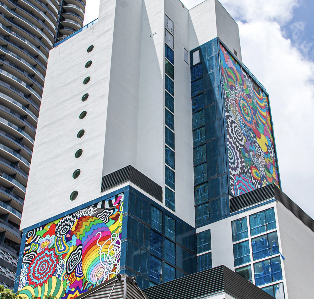  Cosmic Connection, (installation in Miami, FL), 2021, printed vinyl on perforated aluminum, approximately 21,160 sq ft 