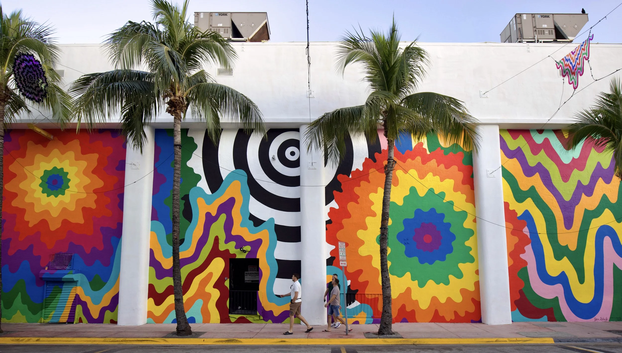   Sundial Spectrum  (mural on Española Way, Miami Beach, FL), 2024, latex paint, approx. 60 x 25 ft 