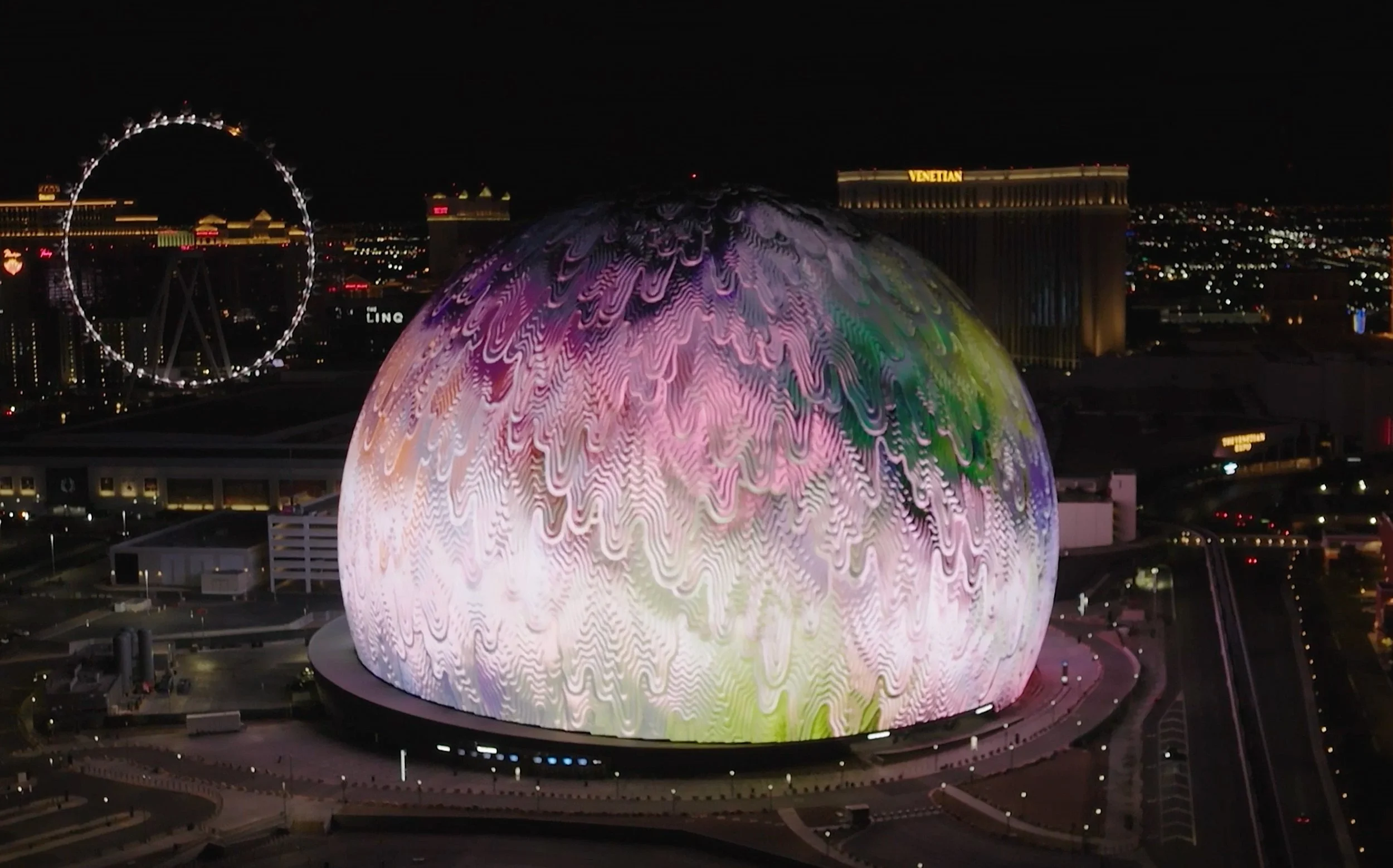   Cosmic Cascade  (displayed on Sphere, Las Vegas), 2025, animation, 90 seconds 