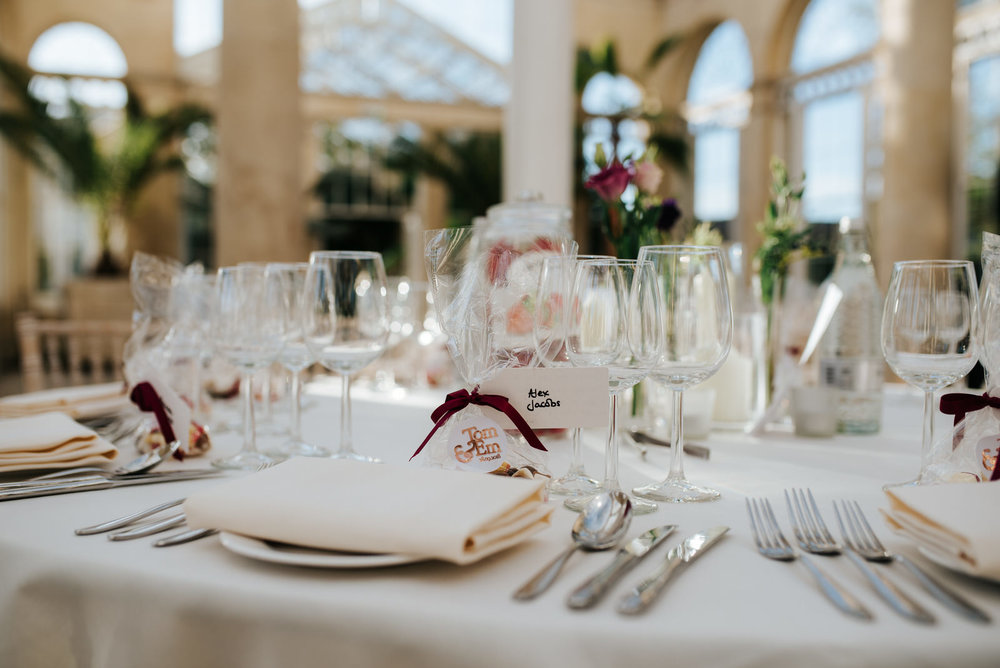 Close-up of table and decoration at Syon House Great Conservatory