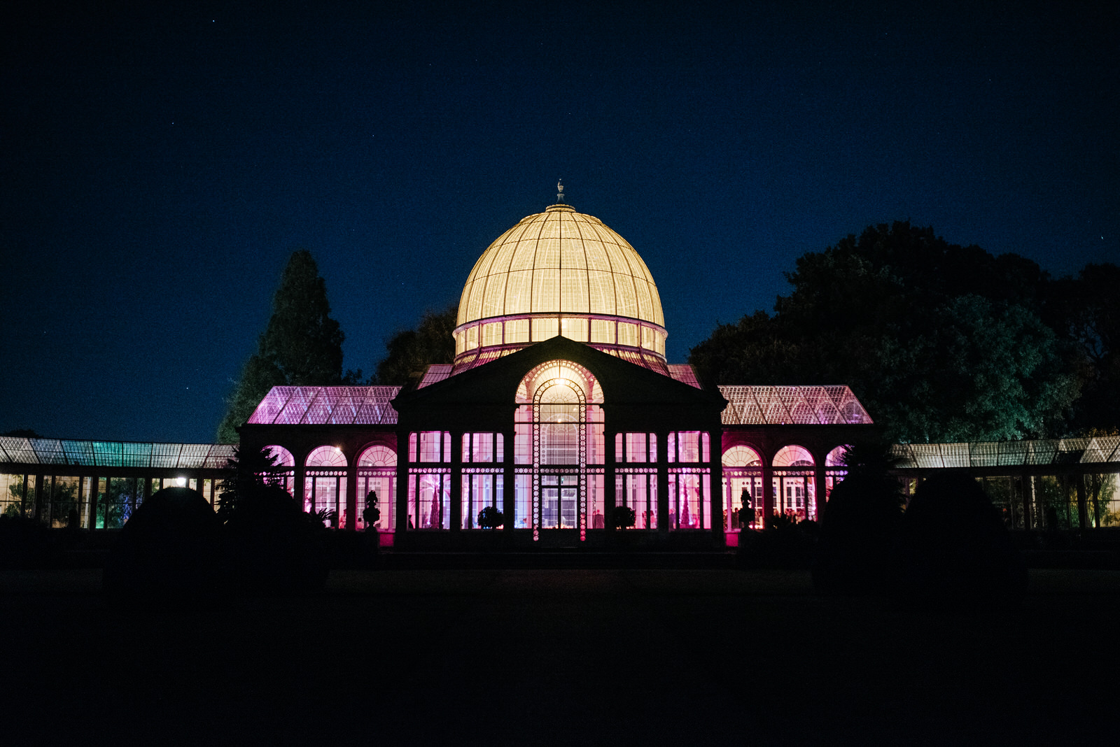 Night-time venue photograph of Syon Park's Great Conservatory